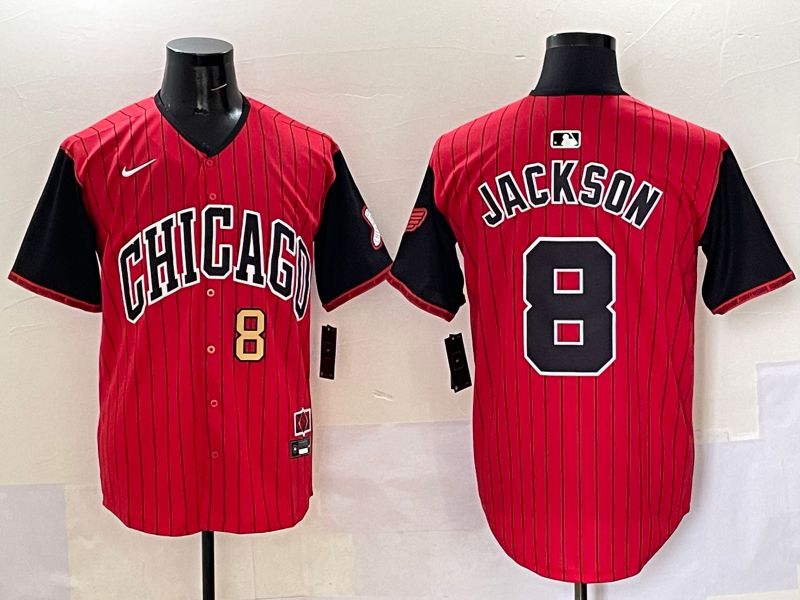 Men 2025 Chicago White Sox #8 Jackson Red Stripe Joint Name Nike MLB Jersey style 34->chicago white sox->MLB Jersey